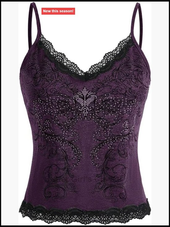 Tops - Lace Trim Grunge Fairy Sleeveless Camisole Top Y2k Slim Fit
